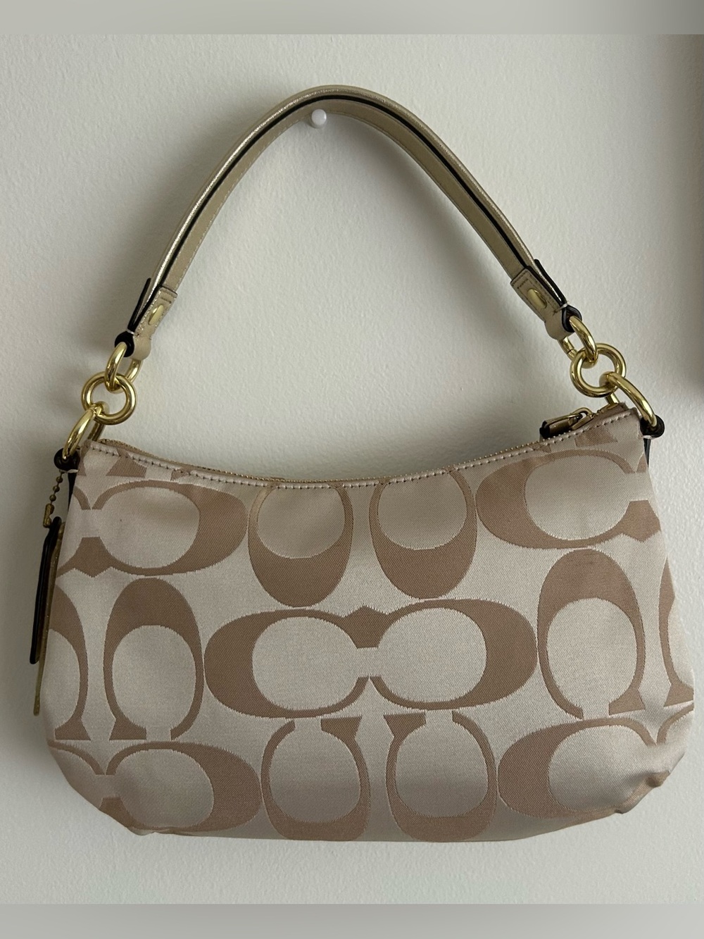 Coach Beige Signature Shoulder Bag with Pink Purple Green Floral Accents - Picture 13 of 16